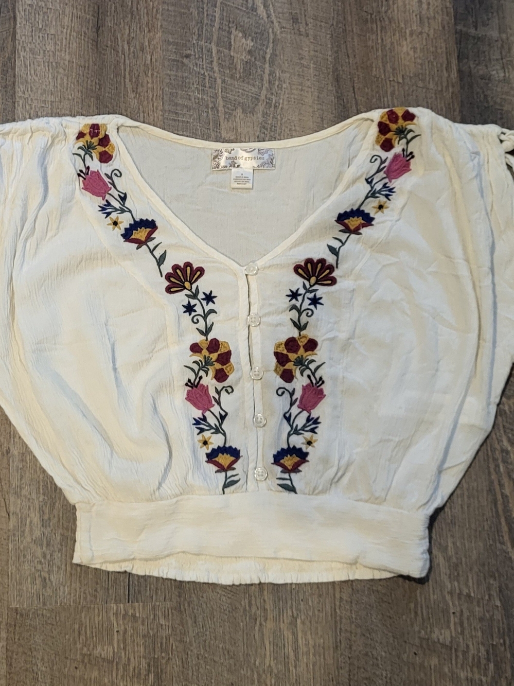 Band Of Gypsies Cream Embroidered V-Neck Peasant Boho Blouse